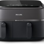Philips Dual Basket Air Fryer 3000 Series, 8-in-1 functions, 9.5 Quarts, 2 Drawers, Auto-sync Cooking Time, 90% Less Fat, Rapid Air Technology, HomeID Recipe App, Dishwasher Safe, Black, (NA350/00)