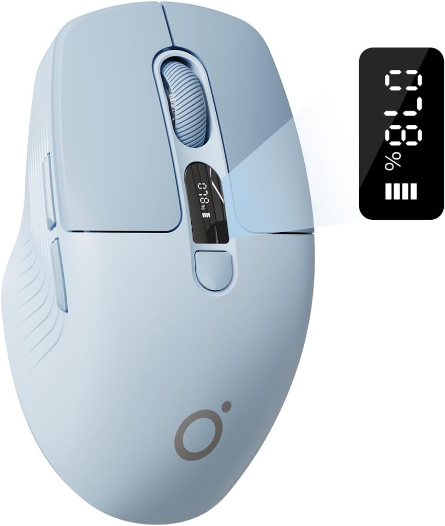 EWEADN Q1 Wireless Mouse, Bluetooth & 2.4G Silent Mouse Quiet Click with 1600 DPI Levels, Battery & DPI LED Screen Display, 6 Button Small Portable Cordless Mouse for Laptop/PC/Mac-Blue