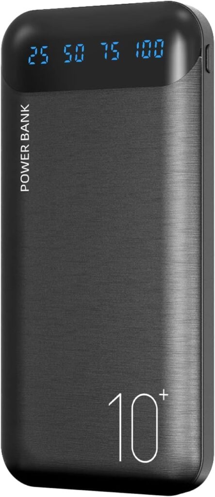 Power Bank 10000mAh Portable Charger Slim External Battery Pack with 2 USB 2.4A Outputs and USB C In/Out Compatible with Huawei iPhone 16 15 14 13 12 iPad Samsung Galaxy S20 Android Tablet (Black)