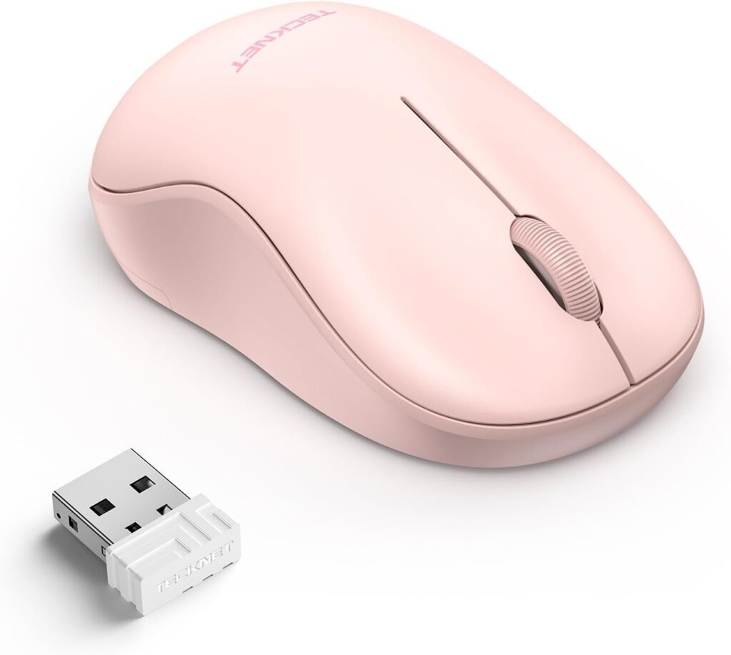 TECKNET Wireless Mouse for Laptop, 2.4G Silent Computer Mouse Quiet Click with 5 DPI Levels,Contoured Grip,Small Portable 30 Months Battery Cordless Mice for PC, Chromebook, Mac – Pink