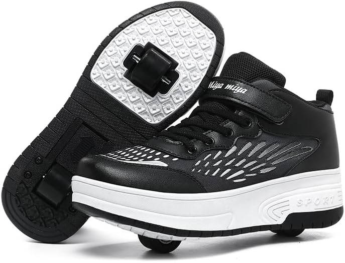 Roller Skate Shoes for Kids Girls & Boys, Shoes with Wheels for Ages 6-12, 2-in-1 Easy Roller Retractable Wheelies Moon Shoes for Little Kids/Big Kids