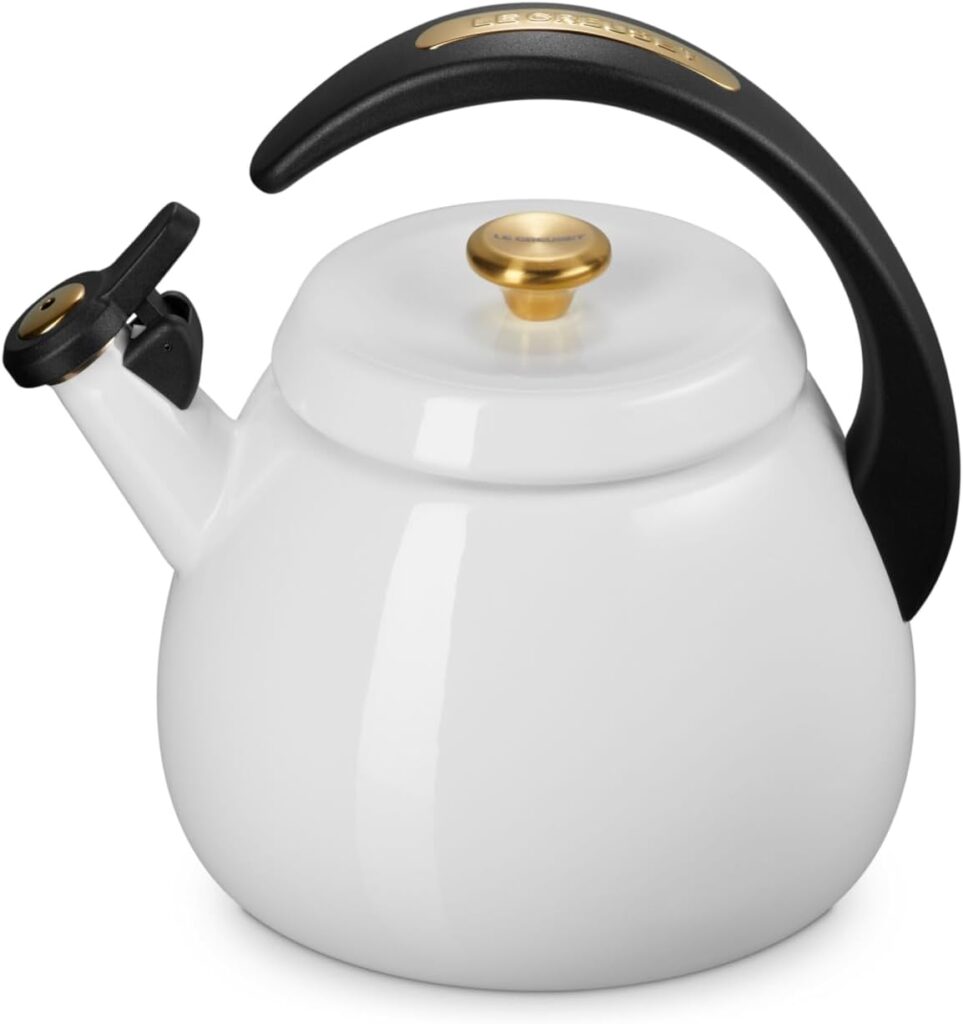 Le Creuset Enamel on Steel Cloche Kettle, 2.2 qt., White with Gold Accents