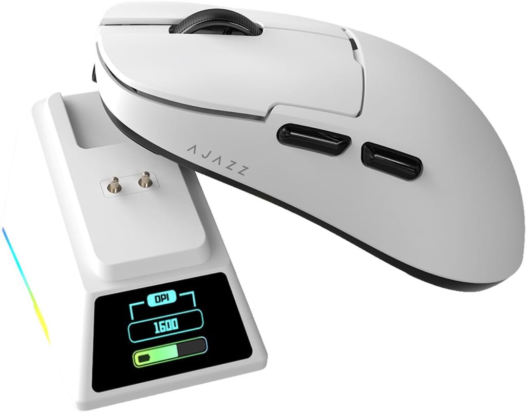 AJAZZ AJ159 APEX Wireless Gaming Mouse 2.4G Wired BT|RGB Magnetic Screen Charging Dock|Lightweight|42K Optical Tracking|400mAh Battery |PAW3950APEX Sensor.