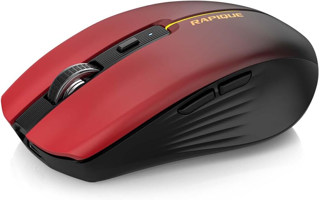 RAPIQUE Bluetooth Wireless Mouse – (BT1/BT2+USB) Tri-Mode High Performance, Rechargeable, Multi-Device Compatible with PC/Laptop/Computer/MacBook/iPad Air Pro (Red Gradient)