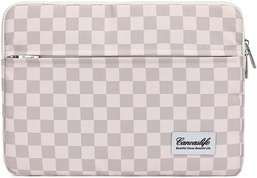 Canvaslife Neutral Checker Pattern Laptop Sleeve Case Cover with Pocket for MacBook Pro 14 inch and 14 inch-14.4 inch HP, Lenovo, Dell, ASUS, Acer Notebook Computer