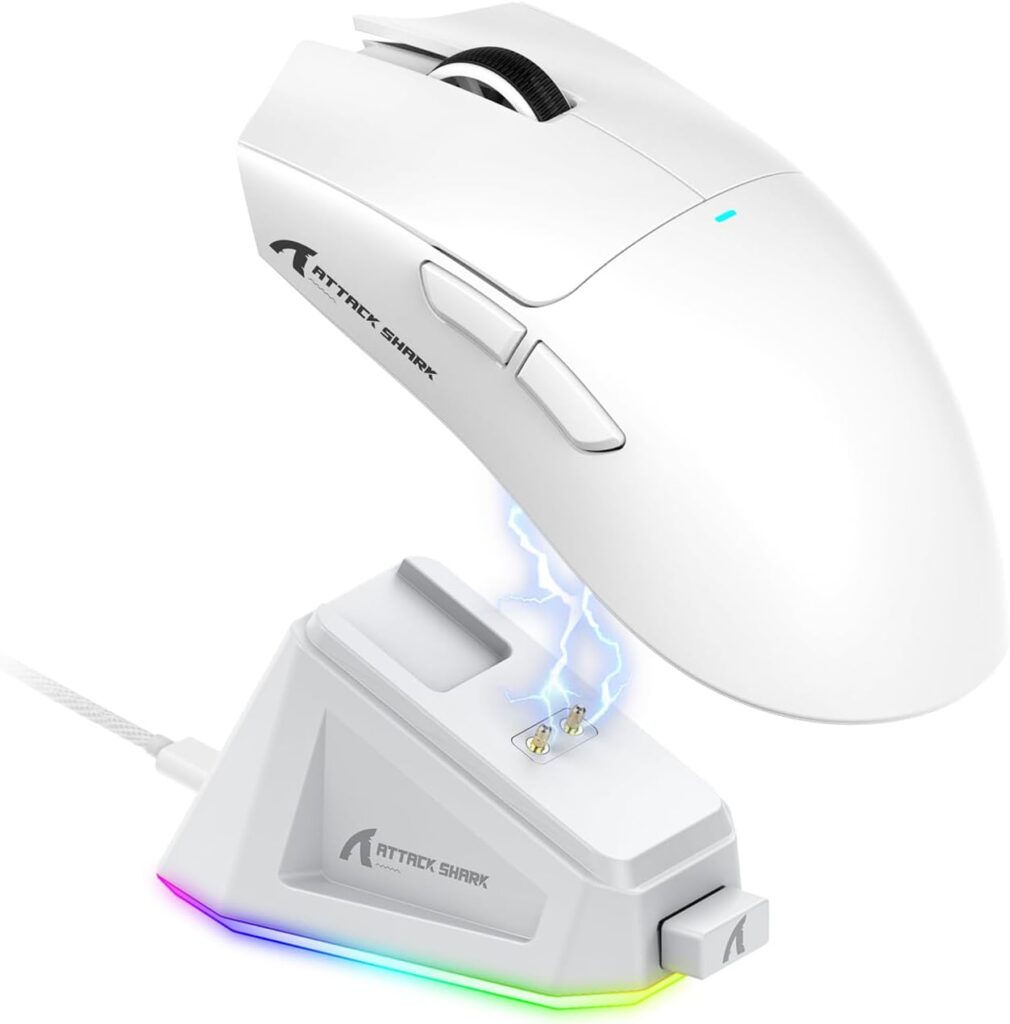 ATTACK SHARK X11 Ultra-Light Triple Mode Gaming Mouse PAW3311 Optical Sensor 22K DPI 5 programmable Buttons with Magnetic Charging Stand for PC/Mac White