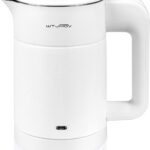 0.6L Small Electric Tea Kettle Lightweight, 20 Ounce Double Wall Hot Water Boiler Stainless Steel Auto Shut-off, 120V Portable Travel Electric Kettle Fast Boil for Tea and Coffee,White