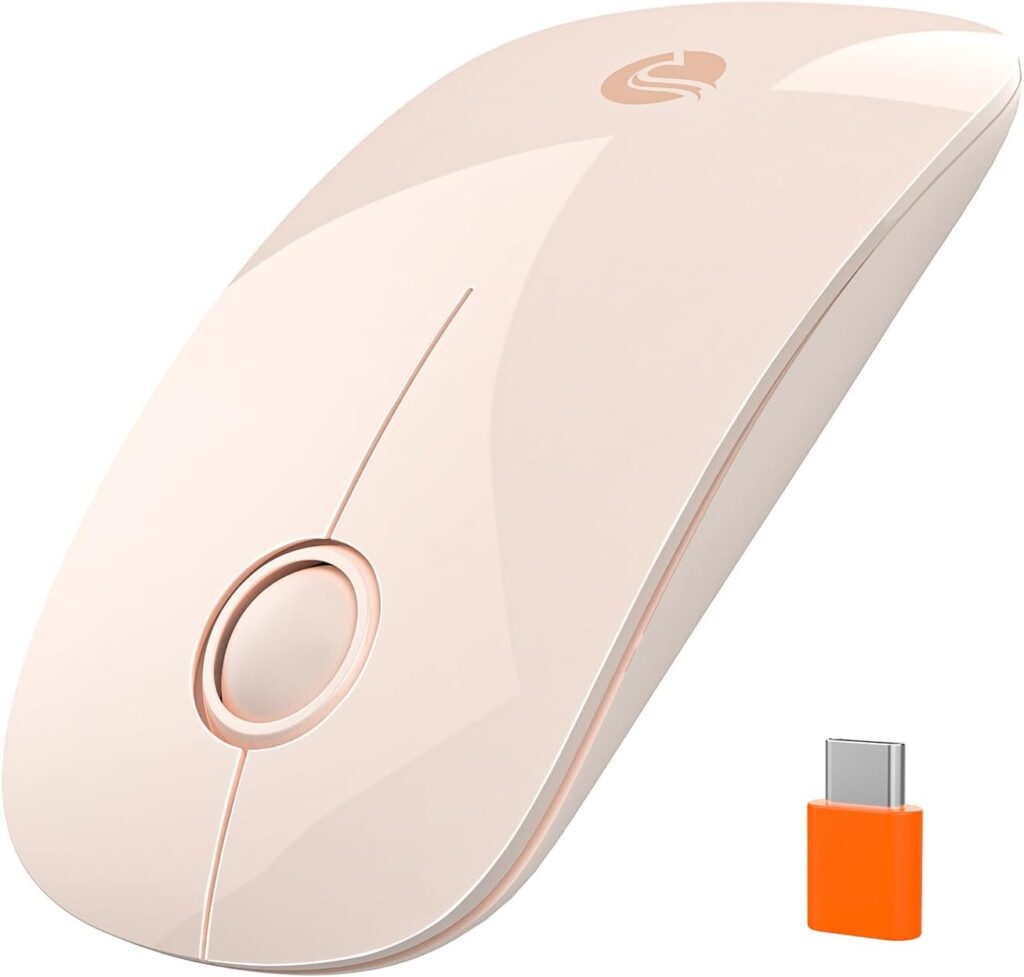 RAPIQUE R306C USB C Wireless Mouse, Type-C 2.4GHz Portable Computer Mouse, Silent Click, Ultra-Slim, 3-Speed DPI, 480 Hours Battery Life, for USB-C Laptops, MacBook, iPad, MacOS – Flesh Pink