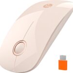 RAPIQUE R306C USB C Wireless Mouse, Type-C 2.4GHz Portable Computer Mouse, Silent Click, Ultra-Slim, 3-Speed DPI, 480 Hours Battery Life, for USB-C Laptops, MacBook, iPad, MacOS – Flesh Pink