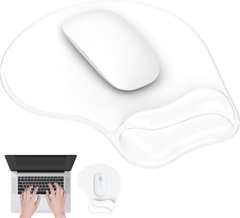 Mouse Pad with Gel Wrist Rest, Ergonomic Comfortable Computer Wrist Support for Laptop, Pain Relief Mousepad with Non-Slip PU Base for Office & Home Clear