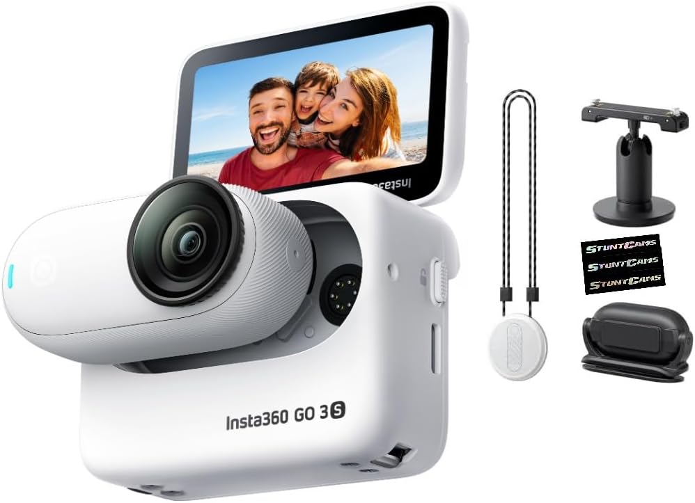 Insta360 GO 3S White (128GB) – 4K Video Small & Lightweight Action Camera, Portable and Versatile, Hands-Free POV, Mount Anywhere, Stabilization, Multifunctional Action Pod, Waterproof