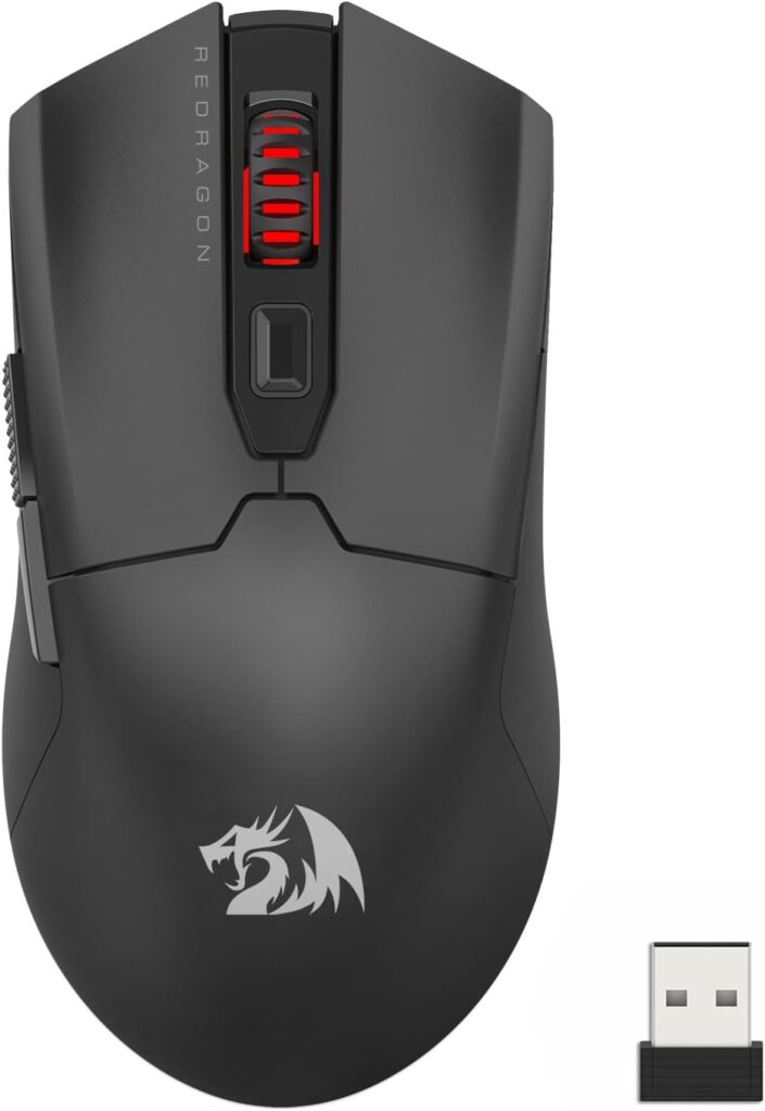Redragon M995 Pro Wireless Gaming Mouse, 26000 DPI Wired/Wireless Mouse, BT & 2.4G Wireless, 6 Macro Buttons, 51G Ultra Lightweight, Reliable Power Capacity for PC/Mac/Laptop, Black