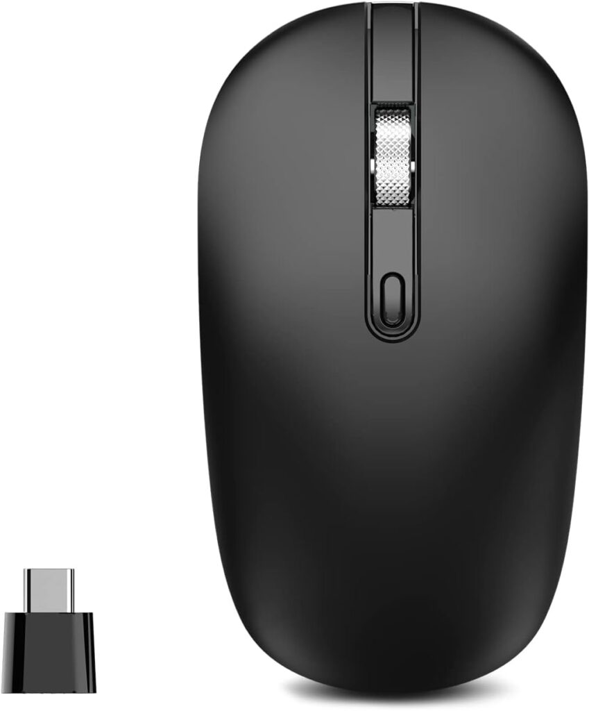cimetech Type C Wireless Mouse, USB C Mice 2.4G Silent Cordless with Type C Receiver, Portable Computer Mouse for Laptop, Notebook, MacBook Pro Air, Windows, Linux – Ambidextrous Black