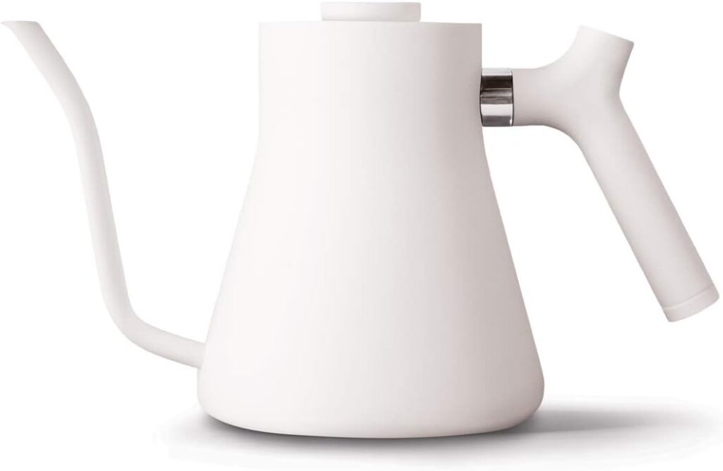 Fellow Stagg Stovetop Pour-Over Coffee and Tea Kettle – Gooseneck Teapot with Precision Pour Spout, Built-In Thermometer, Matte White, 1 Liter