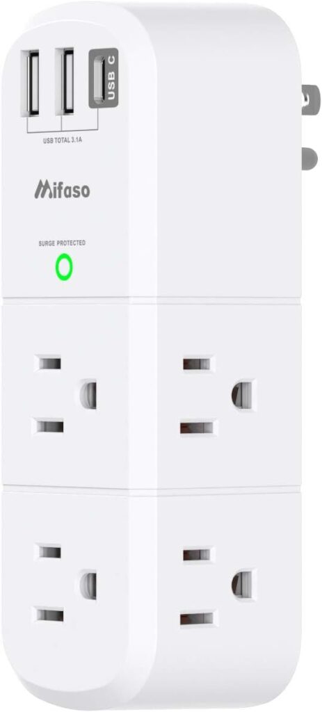 Outlet Extender with Rotating Plug, Mifaso Surge Protector 6 AC Multi Plug Wall Outlets and 3 USB Ports, 1800 Joules, 3-Sided Swivel Power Strip Spaced Splitter for Home, Travel, Dorm Room Essentials