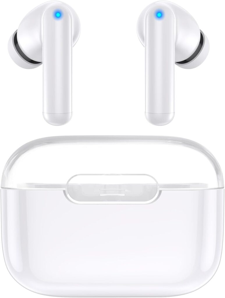 kurdene P3 Wireless Earbuds Bluetooth 5.3 Headphones, Deep Bass Stereo with Microphone Earphones in-Ear, Immersive Premium Sound Ear Buds for iPhone, Android-Clear