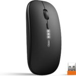 INPHIC Slim Wireless Mouse Rechargeable, Battery Visible, 2.4G Silent Cordless,1600 DPI with USB Receiver, Black