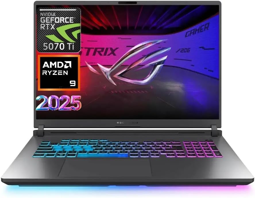 ASUS Latest 2025 ROG Strix G16 Gaming Laptop, 16″ FHD 165Hz Display, 16-Core AMD Ryzen 9 8940HX, RTX 5070 Ti, 32GB RAM, 1TB SSD, Eclipse Grey