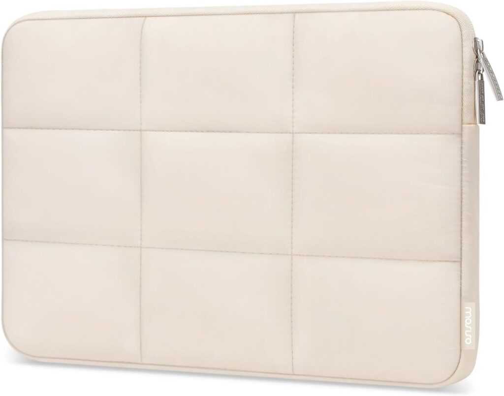 MOSISO 13-14 inch Laptop Case, 13.3 inch Puffy Laptop Sleeve Compatible with MacBook Air 13 13.3 13.6/Pro 13/14, HP, Dell, ASUS, Lenovo, Rectangle Quilted Puffer Computer Bag for Women, Sand