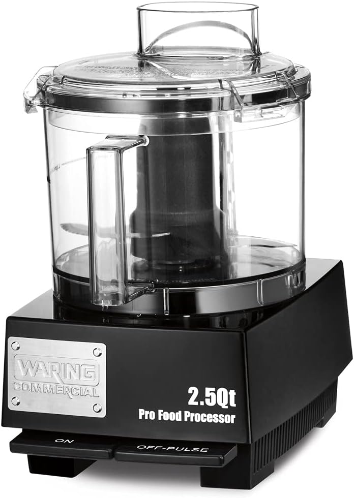 Waring Commercial WFP11SW 2.5 Quart Food Processor, 3/4 HP Motor, Low Profile Design, Patented LiquiLock Seal Bowl System, Includes Whipping Disc and a Standard S blade for Chopping, Pureeing, and Emulsyfying, 120V, 5-15 Phase Plug