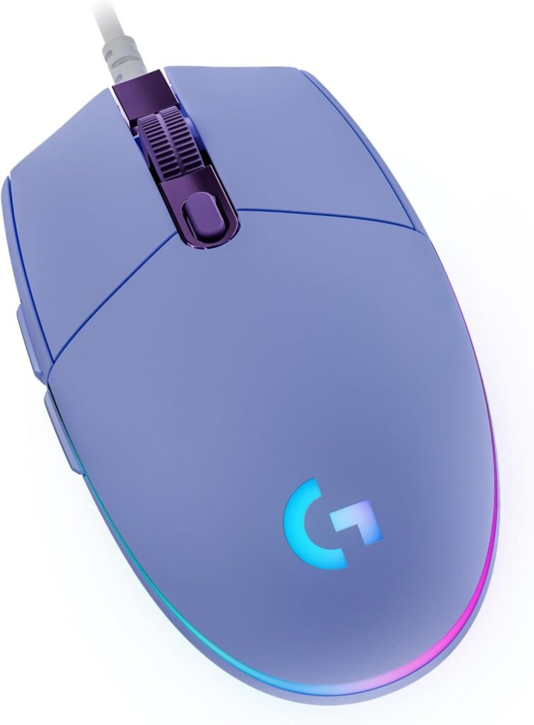 Logitech G203 Wired Gaming Mouse, 8,000 DPI, Rainbow Optical Effect LIGHTSYNC RGB, 6 Programmable Buttons, On-Board Memory, Screen Mapping, PC/Mac Computer and Laptop Compatible – Lilac