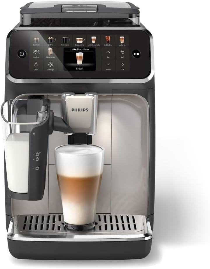 PHILIPS 5500 Series Fully Automatic Espresso Machine – LatteGo Milk System, Integrated Grinder, 20 Hot & Iced Coffee Pre-Sets, Quick Start, SilentBrew, 15-Bar Pressure, Black Chrome (EP5544/94)