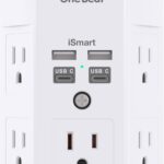 One Beat 1680J 3 Side Power Strip Multi Plug Expander, Surge Protector, 5 Outlets Extender, 4 USB Ports (USB C), Wall Mount Charger, Outlet Splitter Adapter for Home, Travel, Office, ETL Listed, White