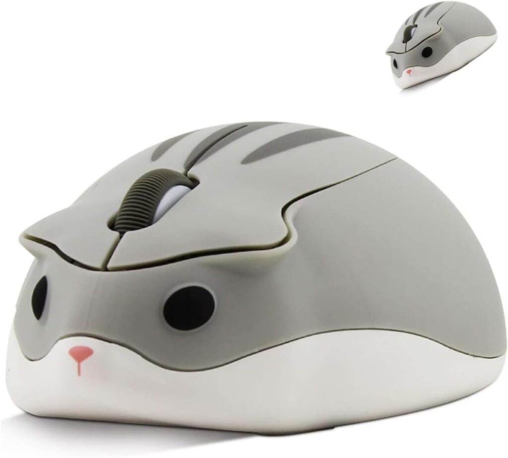 Wireless Mouse Cute Hamster Shape Silent Click Portable Compact Optical 1200DPI USB Cordless Mice for PC Laptop Computer Notebook MacBook Kids Girl Boy Men Women Adults School Office Work Gift (Gray)
