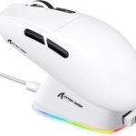 ATTACK SHARK G3PRO Wireless Gaming Mouse with RGB Charging Dock,2.4G/USB-C Wired/BT PAW3311 Optical Sensor 1K Polling Rate Adjustable 25K DPI,500mAh Battery Ultra Lightweight 59g Mice (White)