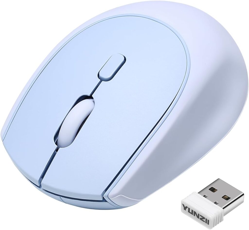 YUNZII C2 Wireless Gaming Mouse,2.4GHz Cute Silicone Noiseless Wireless Computer Mouse, Quiet Clicks, 3 Adjustable DPI, 1600 DPI Optical Tracking, Portable Ergonomic Mice for Laptop/PC/Mac (Blue)