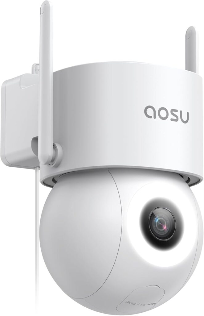 aosu 3K Wired Security Camera Outdoor – Smart 24/7 Recording WiFi Camera for Home Security w/Sound Light Alerts, 360° View, Auto-Tracking, Camara de Seguridad para Casa