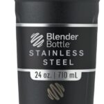 BlenderBottle Strada Shaker Cup Insulated Stainless Steel Water Bottle with Wire Whisk, 24-Ounce, Black