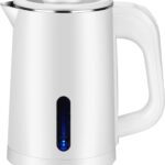 Small Electric Tea Kettle Stainless Steel, 0.8L Portable Mini Hot Water Boiler Heater, Travel Electric Coffee Kettle with Auto Shut-Off & Boil Dry Protection (White)