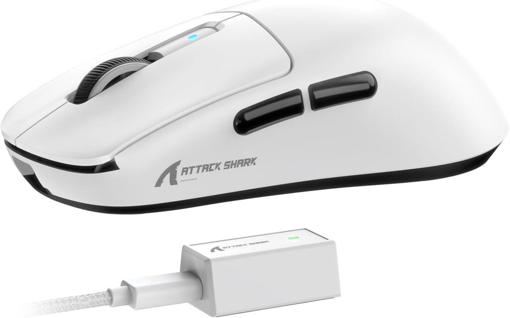 ATTACK SHARK R6 Gaming Mouse Wireless 2.4Ghz/Bluetooth/Type-C, PAW3950Max, 8K Polling Rate, 50 to 42,000 DPl Adjustable, Nordic 52480, 39g Super-lightweight Optical Mouse, for PC/Mac/Linux/Xbox-White