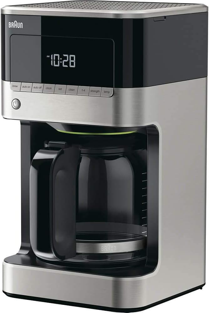 Braun BrewSense 12 Cup Drip Coffee Maker – Pause & Pour Mid Brew, Coffee Machine with 24-Hour Timer & Clock, Bold & Regular Strength, 1-4 Cup Functions, Self Clean, Auto Shutoff, Stainless Steel