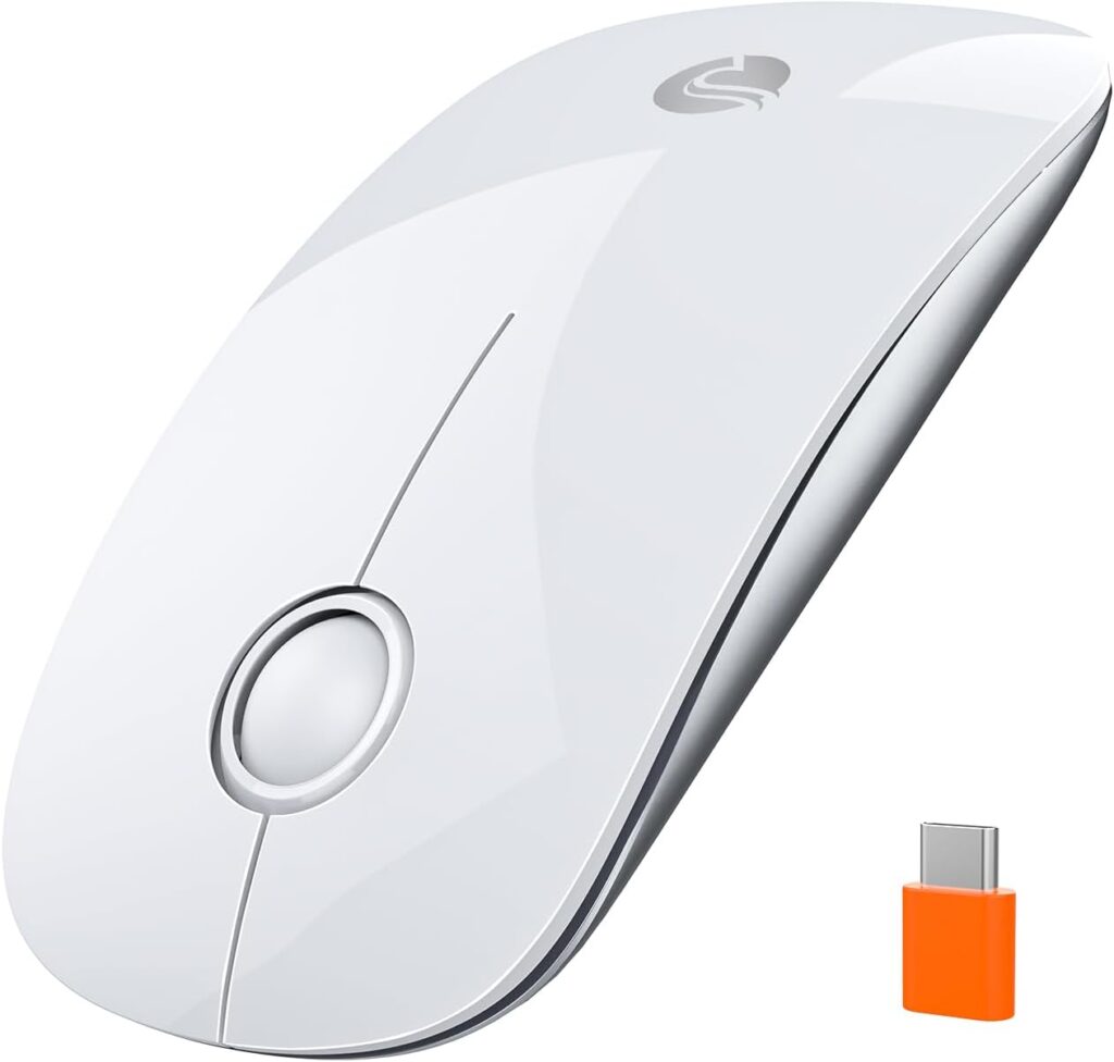 RAPIQUE R306C USB C Wireless Mouse, Type-C 2.4GHz Portable Computer Mouse, Silent Click, Ultra-Slim, 3-Speed DPI, 480 Hours Battery Life, for USB-C Laptops, MacBook, iPad, Surface Pro, MacOS – White