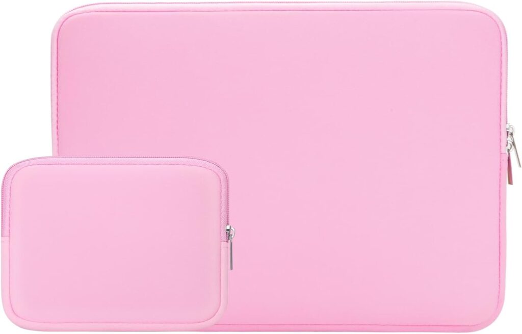 RAINYEAR 14 Inch Laptop Sleeve Case Protective Soft Padded Zipper Cover Carrying Computer Bag with Accessories Pouch, Compatible with 14″ Notebook Tablet Chromebook (Pink)