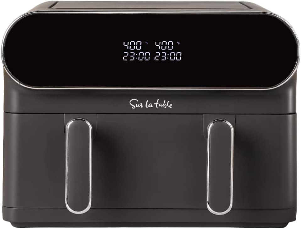 Sur La Table 11-Quart Digital Double Basket Air Fryer – 1700W Dual Zone with Touchscreen Display, Sync Cook & Separate Settings, Includes Crisper Tray & Separator, Safe Kitchen Appliance for Food Prep