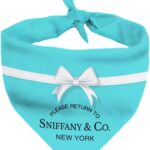 Dog Bandana Sniffany & Co. Designer Fashion Clothes Scarf kercheif for Small Medium and Large Dogs. Funny Parody Gift for Girl or boy Dog Soft Durable Fabric, Adjustable tie-on Style Triangle