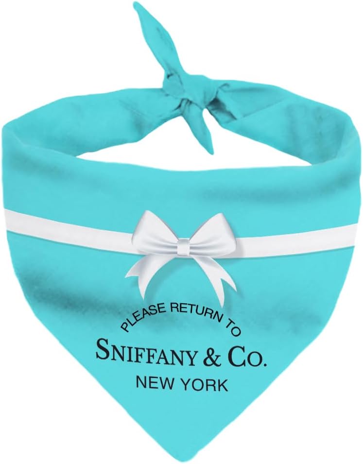Dog Bandana Sniffany & Co. Designer Fashion Clothes Scarf kercheif for Small Medium and Large Dogs. Funny Parody Gift for Girl or boy Dog Soft Durable Fabric, Adjustable tie-on Style Triangle