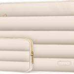 MOSISO 13.3 inch Laptop Case, 13-13.3 inch Puffy Laptop Sleeve Compatible with MacBook Air 13 13.6 M4 M3 M2 M1/Pro 13/Pro 14, HP Dell ASUS Lenovo,Polyester Horizontal Bag with Small Case, Sand