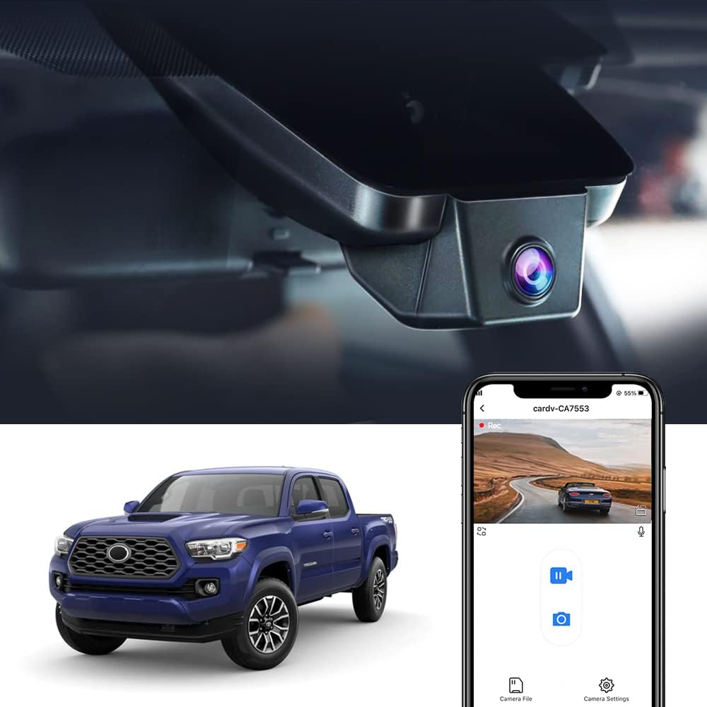 Fitcamx 4K Dash Cam Compatible with Toyota Tacoma 2018 2019 2020 2021 2022 2023 Limited SR5 SR TRD Sport Off-Road Pro, OEM Factory Look, 2160P Video WiFi, G-Sensor Loop Recording, Plug&Play, 64GB Card