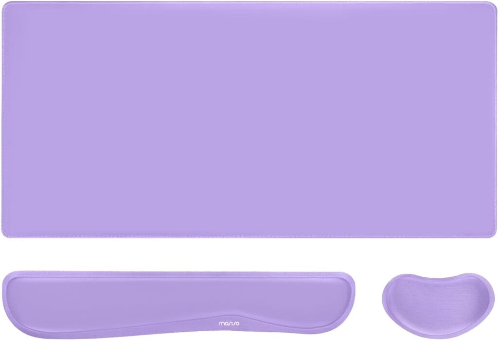 MOSISO Keyboard Mouse Pad Set,Large Gaming Mouse Pad&Keyboard Wrist Rest, Ergonomic Pain Relief Wrist Rest Support with Memory Foam Home Office Easy Typing Cushion Non-Slip Mousepad, Purple