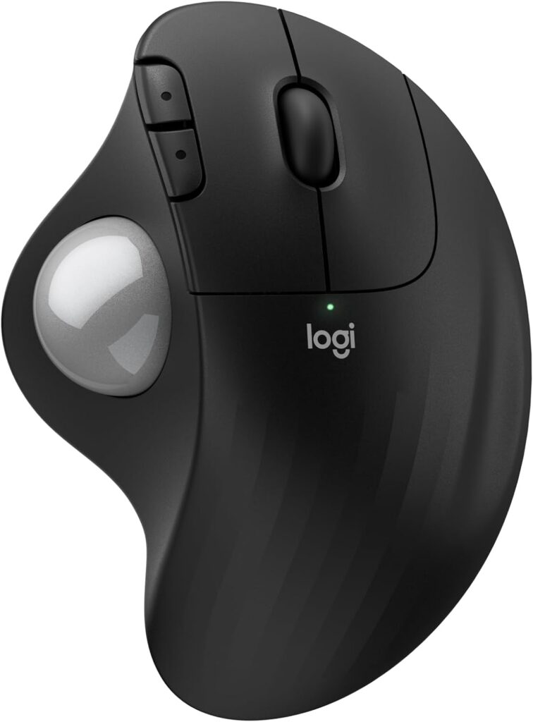 Logitech Ergo M575S Wireless Trackball Mouse, Wireless Ergonomic Mouse with Bluetooth and Encrypted Dongle, Comfortable Thumb Control, Precise and Smooth Tracking, for PC/Mac – Black Silver Ball