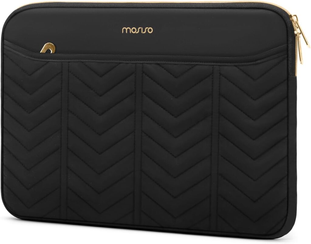 MOSISO 13-14 inch Laptop Case, 13.3 inch Laptop Sleeve Lightweight Quilted Horizontal Computer Bag Compatible with MacBook Air 13.3 13.6/Pro 13/14, HP, Dell, ASUS, Lenovo with Front Pocket, Black