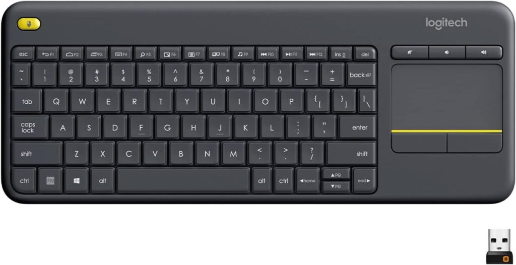Logitech K400 Plus Wireless Touch TV Keyboard With Easy Media Control and Built-in Touchpad, HTPC Keyboard for PC-connected TV, Windows, Android, ChromeOS, Laptop, Tablet – Black
