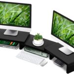 TAVR Dual Monitor Stand Riser Office Desktop Organizer Stand for 2 Monitors, Adjustable Length and Angle 3 Shelf, Extra Long Multifunctional Stand up to 43.3″ fit Computer, Laptop, TV, Black
