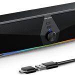 SENZER CS30 Bluetooth Computer Speakers for Desktop, USB Plug & Play PC Speakers with Dynamic LED Light, Stereo Sound Soundbar for Desktop Laptop Monitor (USB-C Adapter Included)