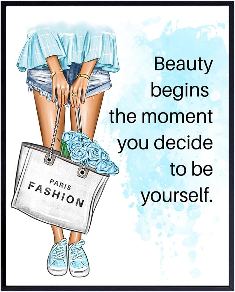 Fashion designer Inspiration Saying Wall Art – Positive Quotes Wall Decor for Women – Glamour Decor – Blue Decoration – Motivational poster – Luxury Designer Gift for Teens Bedroom, Girl Room