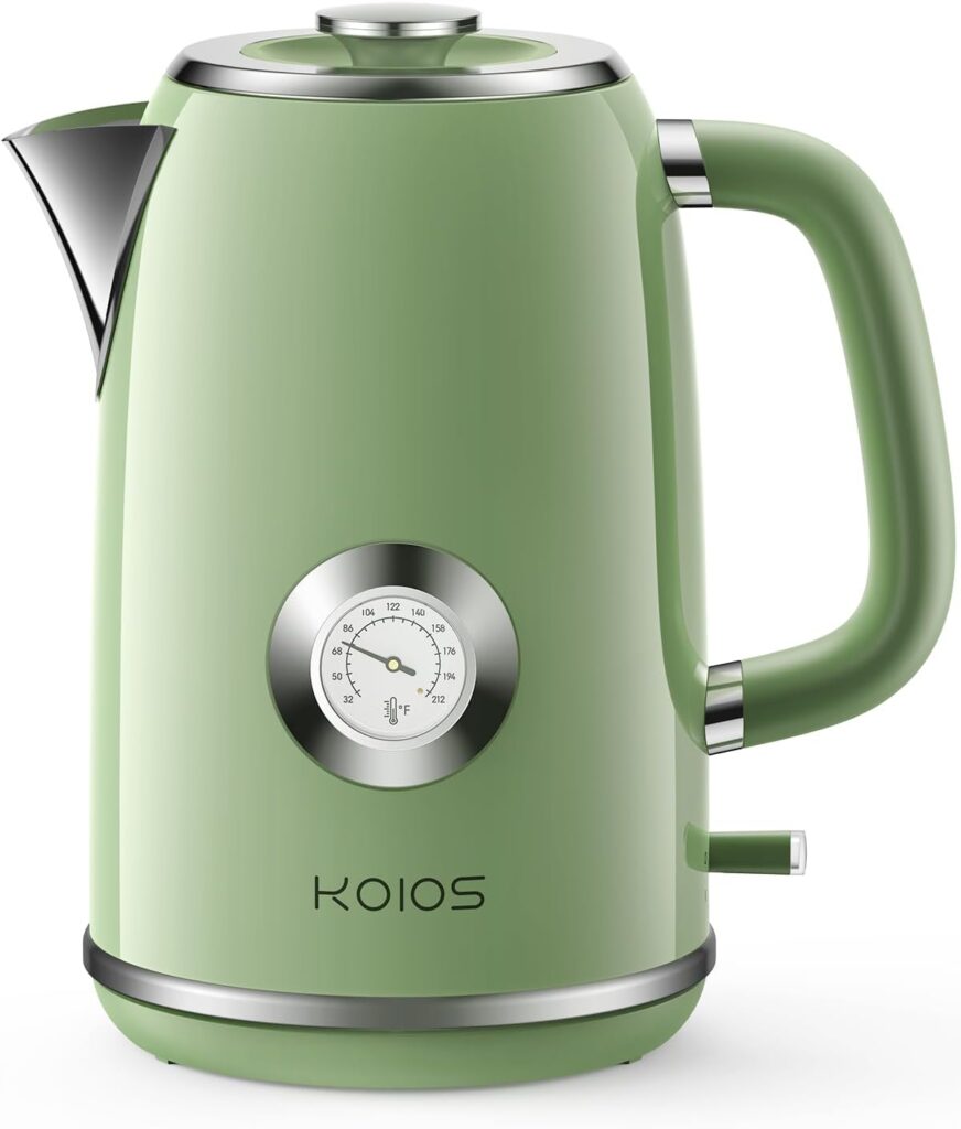 Electric Kettle 1.8L with Temperature Gauge, 1500W Fast Boiling Electric Tea Kettle, 100% Stainless Steel Retro-Style Hot Water Kettle Electric – Glowing LED Light, Auto Shut-Off & Boil-Dry Protection